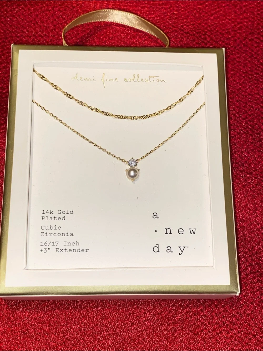 a new day Gold Pearl and CZ Double-Layer Necklace